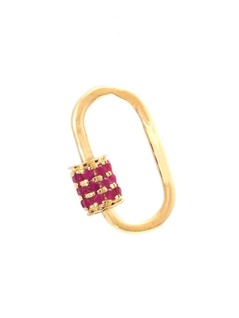 14K Real Solid Yellow Gold Natural Ruby Oval Connector Carabiner Pendant